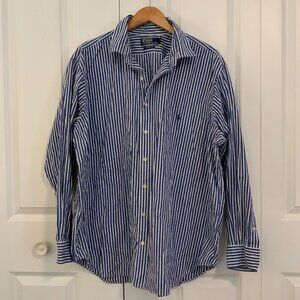 Polo Ralph Lauren Men’s Blue White Stripe Cotton Button Front Shirt 2XB